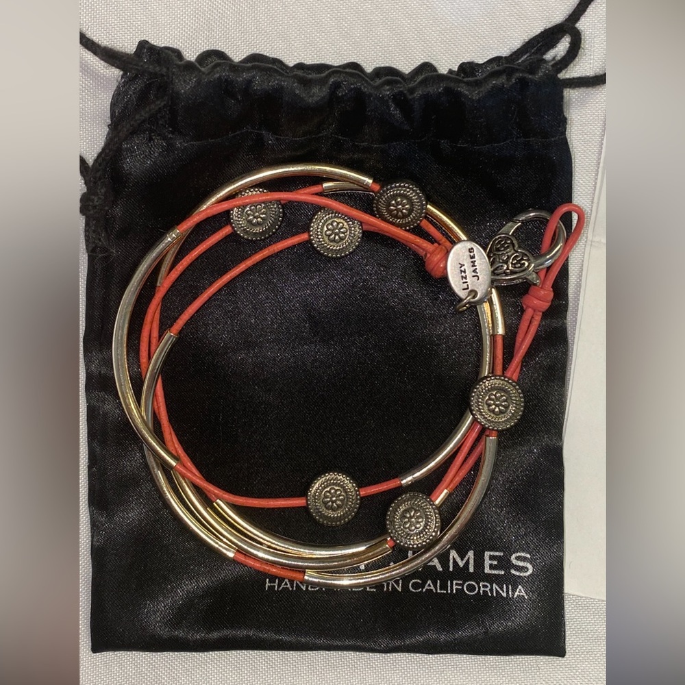 Lizzy James Handmade Leather Necklace w/silver tone accessories